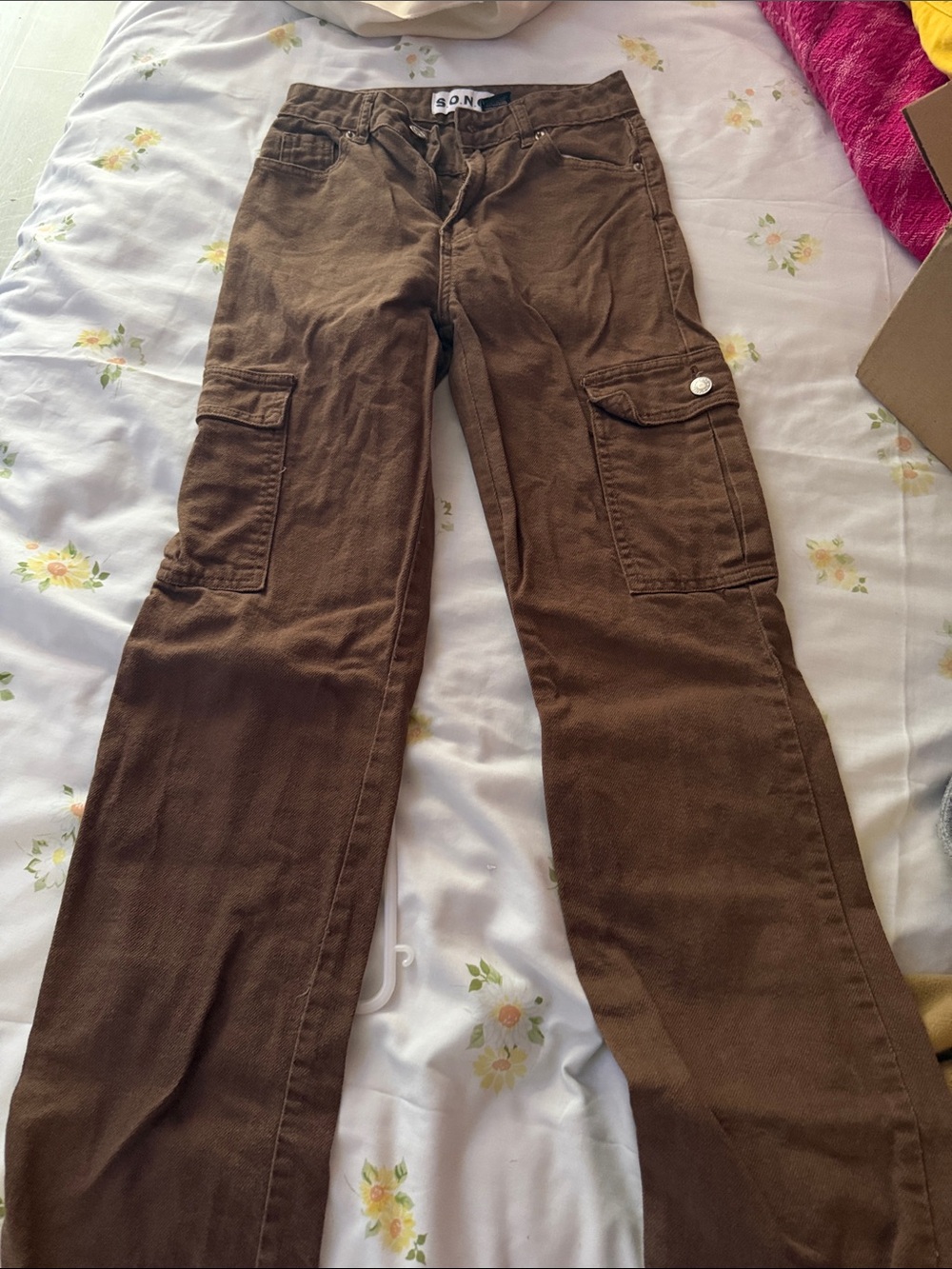 Brown Cargo Pants with Button Pocket